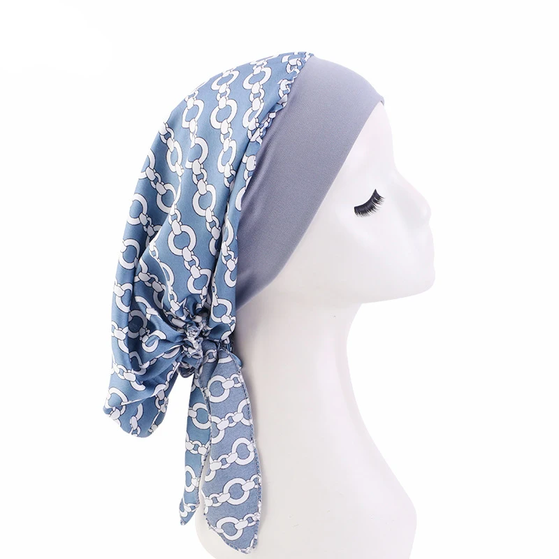 Women Printed Turban Pre-Tied Hat Muslim Hijab Chemo Cap Bandana Elastic Long Head Wraps Headscarf Beanies Bonnet Turbante Mujer