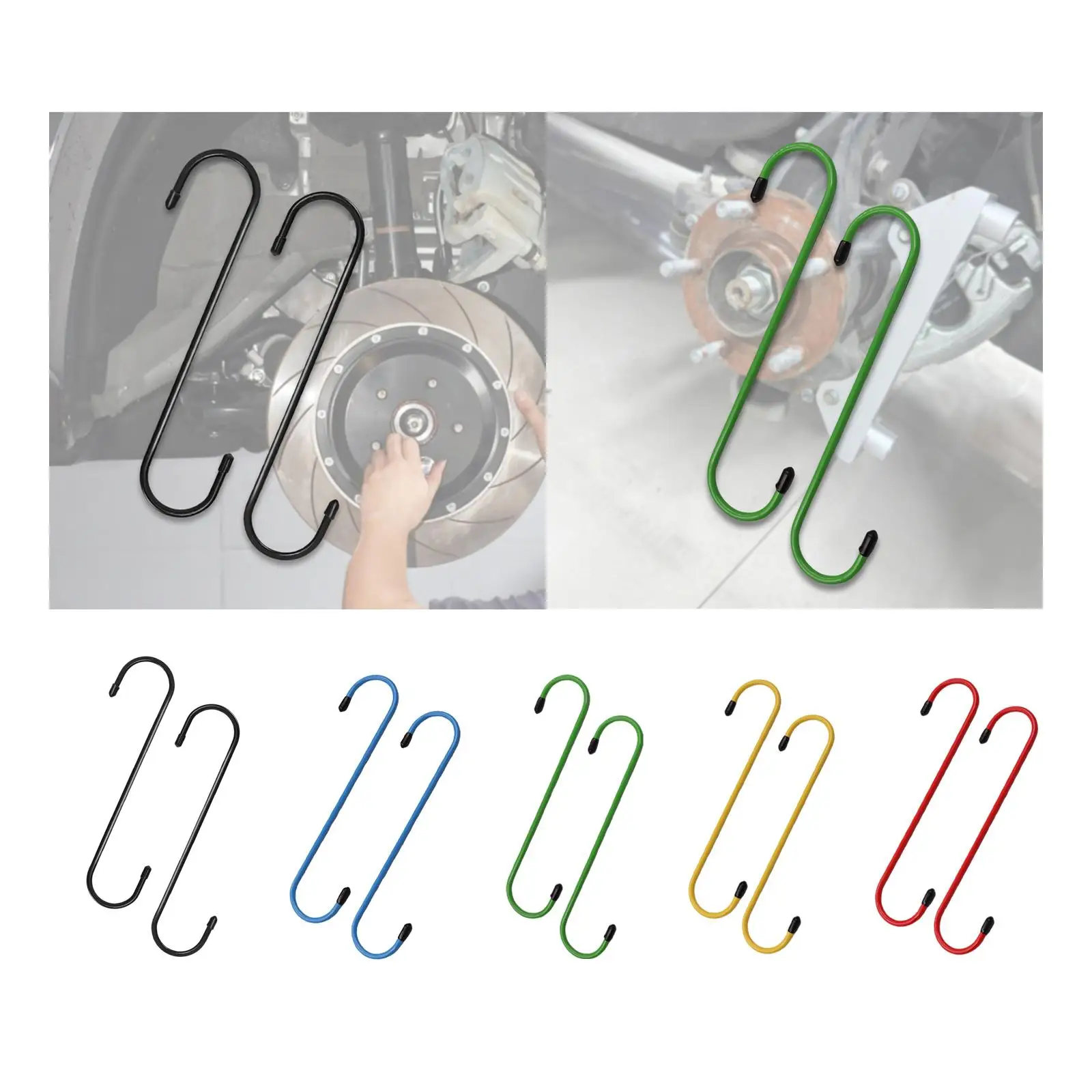 

2 вешалки для тормозных суппортов с резиновыми наконечниками. Прочная конструкция для автомобилей.