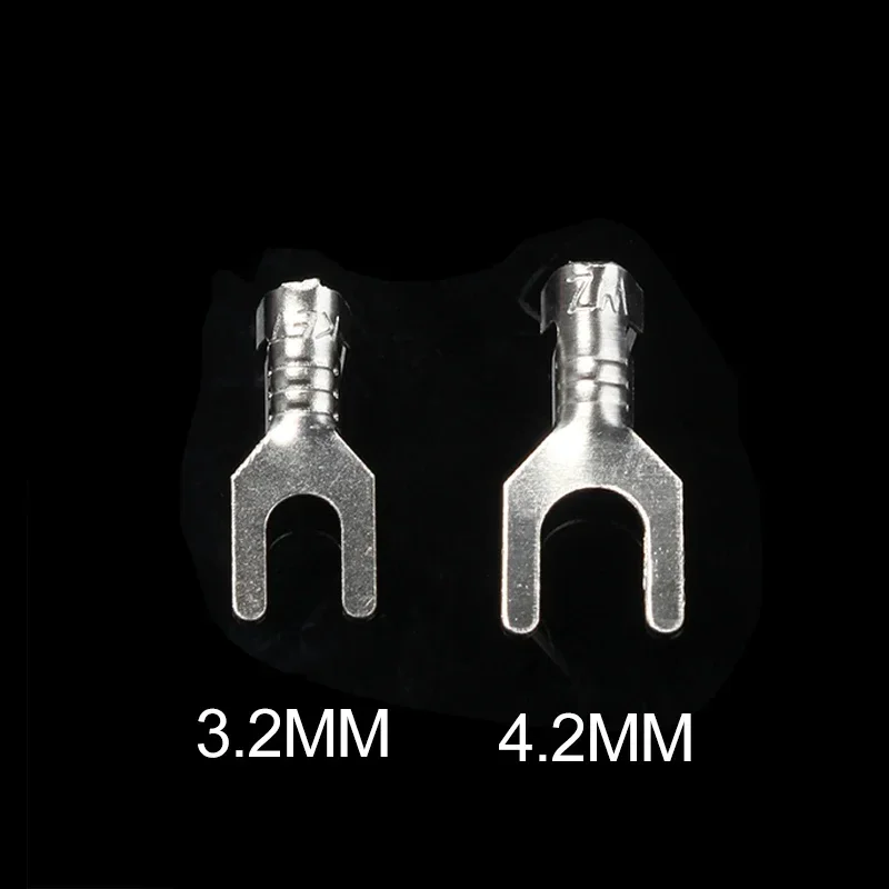 100pcs Y-Shape Terminal Fork Spade Terminal Lug - 3.2mm & 4.2mm Bare Cold-Pressed Crimp Connector for  Electrical Connections