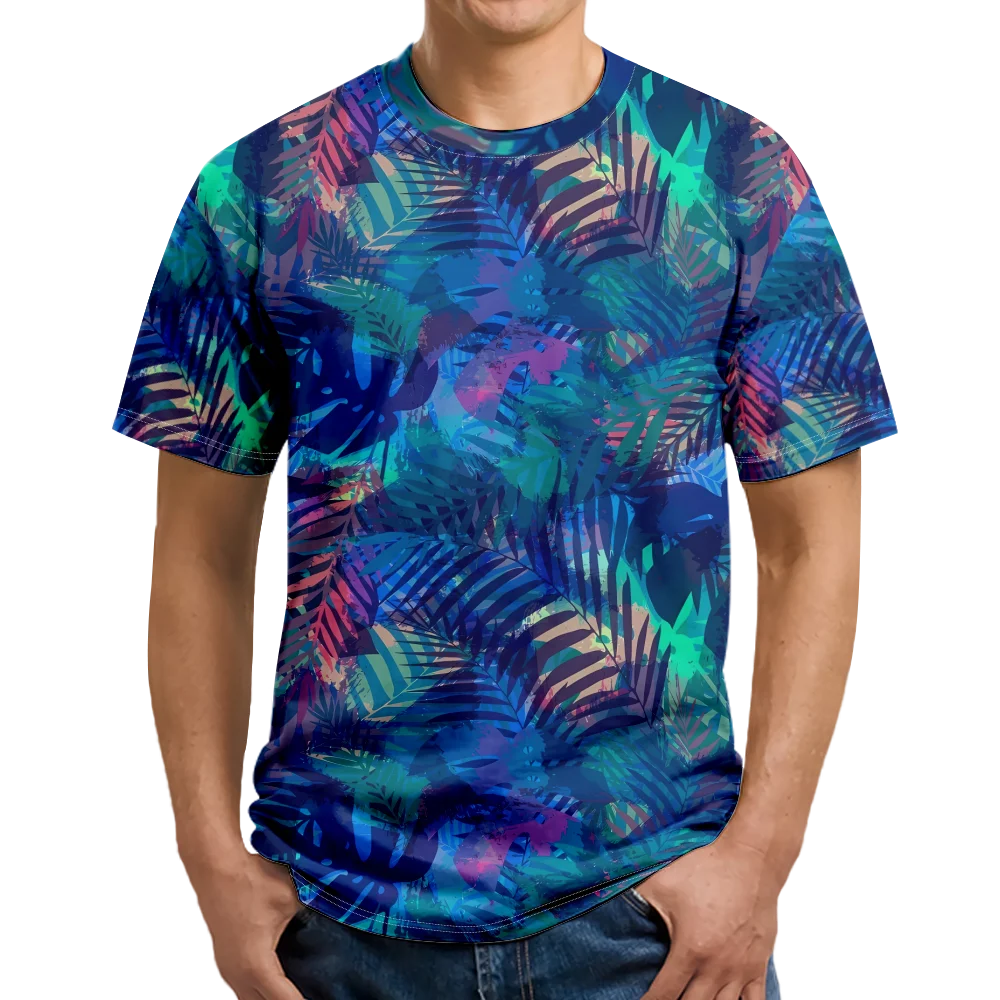 Mens Hawaiian T-shirt Tropic Floral Palm Leaf Graphic T Shirt For Men Clothing Casual 3D Print Plant T-shirt Women Short Sleeve