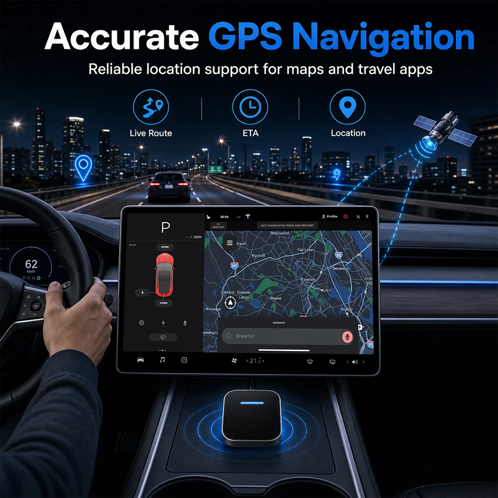 Wireless CarPlay Android Auto for Tesla Model 3 Model Y Model S Mode with Multimedia Accessories Support for Aftermarket Cameras