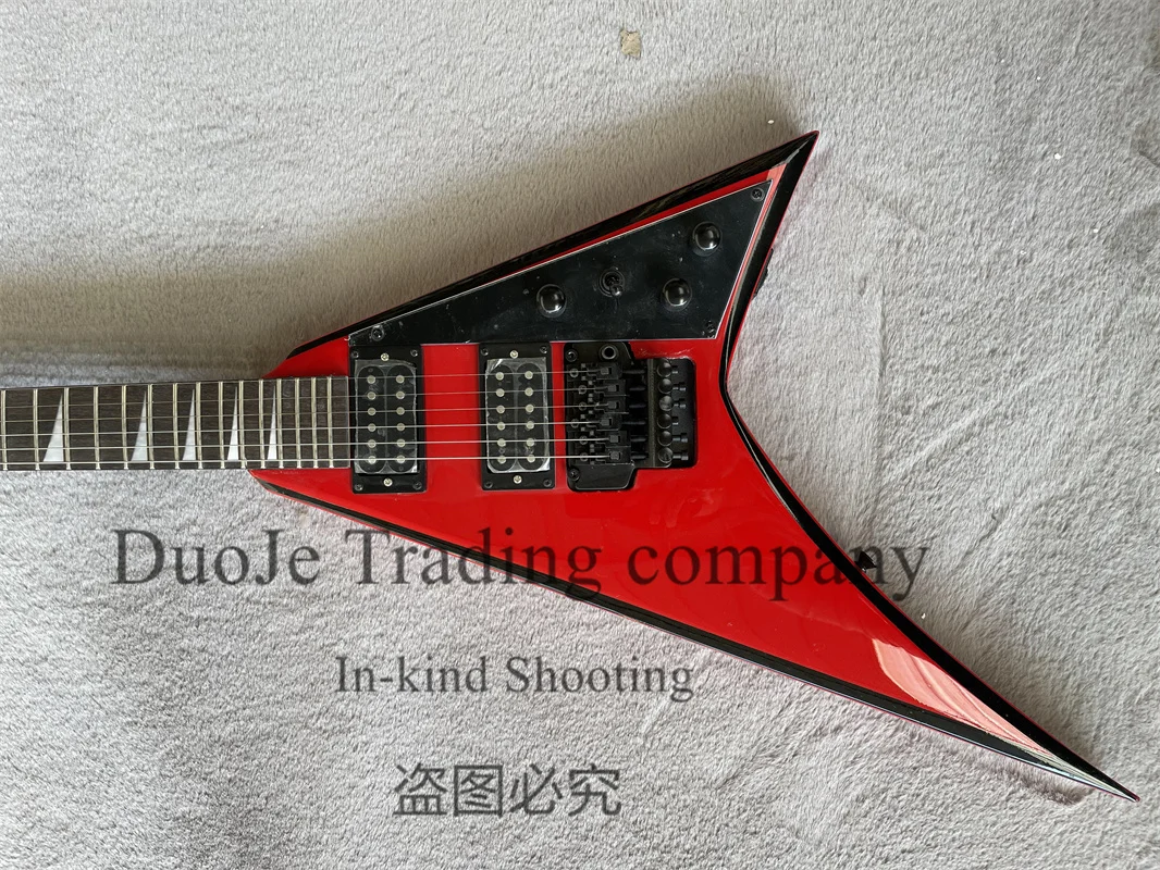 Red Electric Guitar Jack Body Black Edge Rosewood  Fretboard Pearl Inlay Tremolo Bridge Black Guard support customization