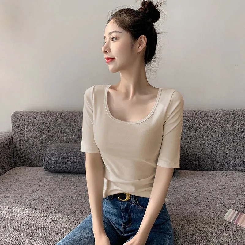 Effen Korte Mouw T-Shirts Dames Zomer Backless Skinny Basic All-Match Casual High Street Koreaanse Stijl Trendy Mode