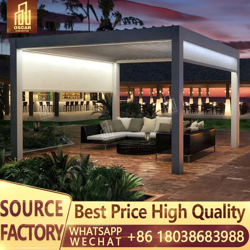 Waterproof Modern Outdoor Yard Terrace Factory Canopy Electric System Adjustable Gazebo Louvered Aluminum Pergola