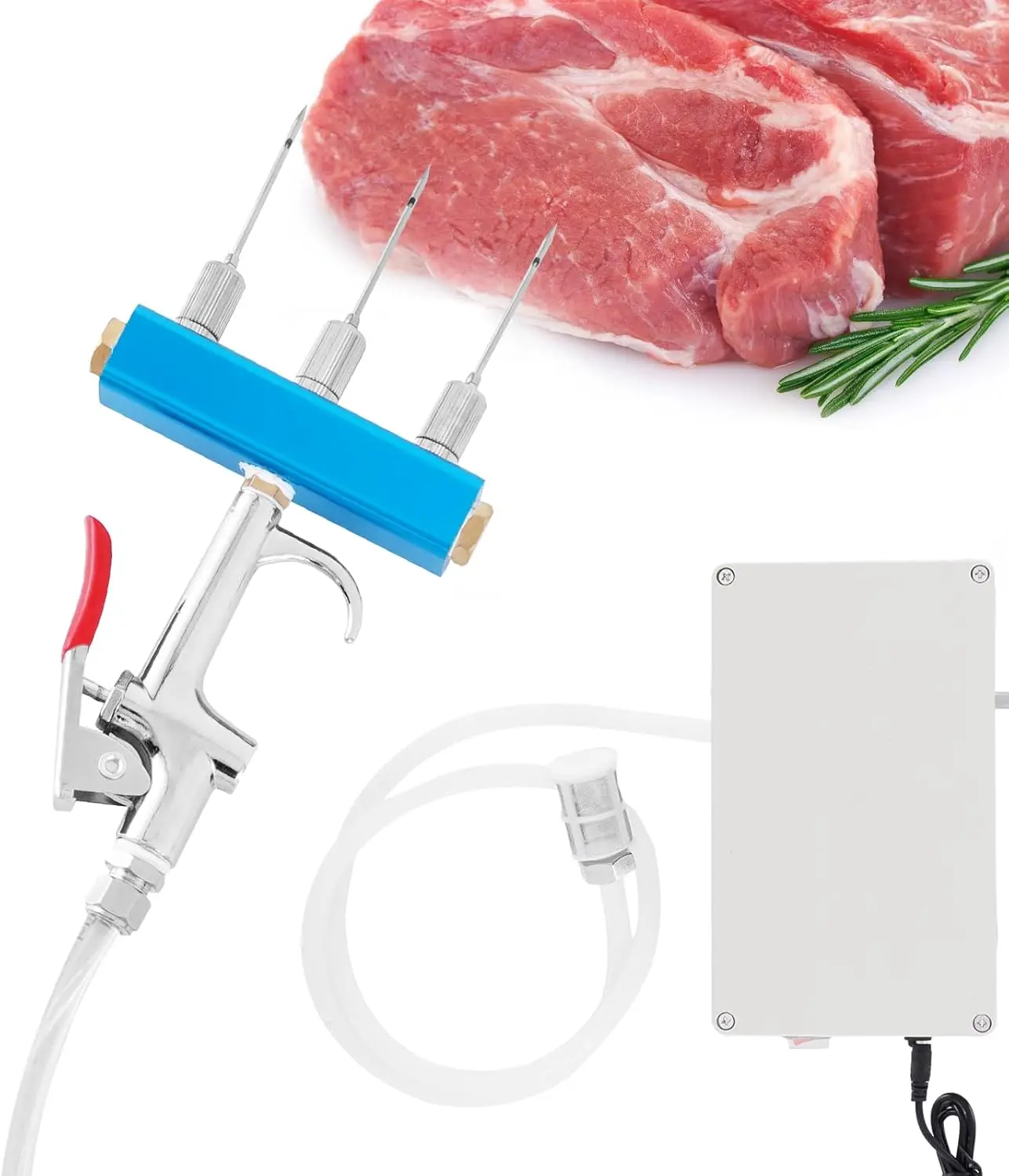 Electric Meat Injector Gun Pump With Hose, Stainless Steel Electric Marinade Injector 50W Meat Syringe Single Gun With 10