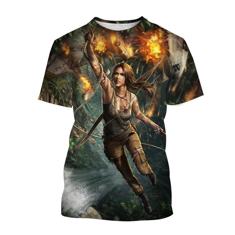 Tomb Raider 3D Printed T shirt Casual O-neck Loose Short Sleeve Tops Fashion Men's and Women's T-Shirts Hip Hop Trend Streetwear