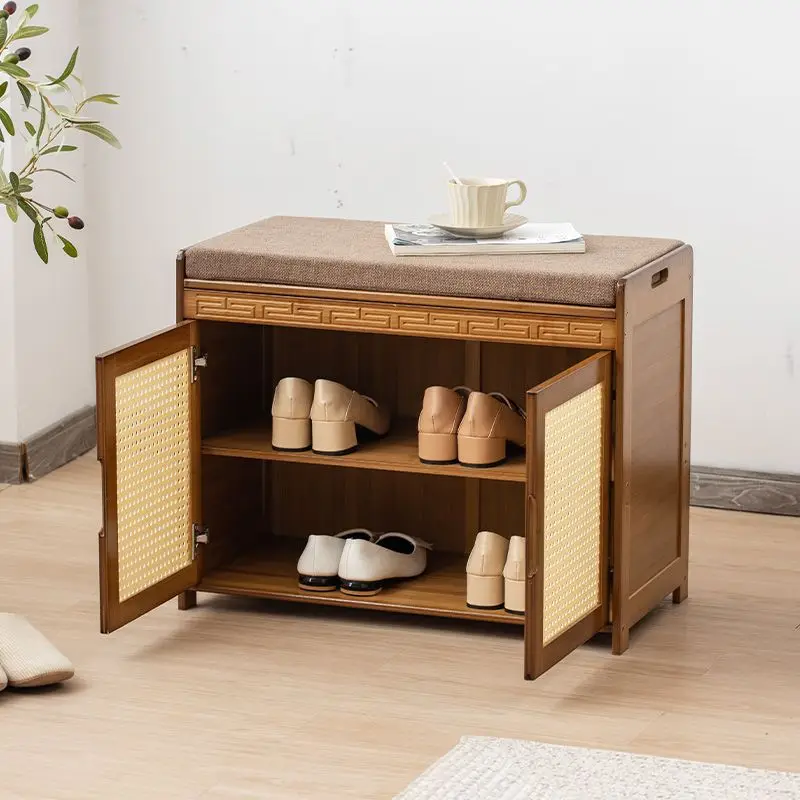 Shoe changing stool Nanzhu household soft bag can sit integrated into the home shoe cabinet locker simple stool type rattan