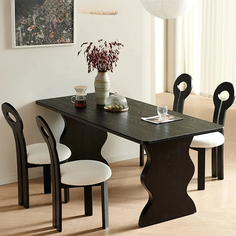 

Wabi Sand wind solid wood household living room rectangular dining table multi-person dining table household