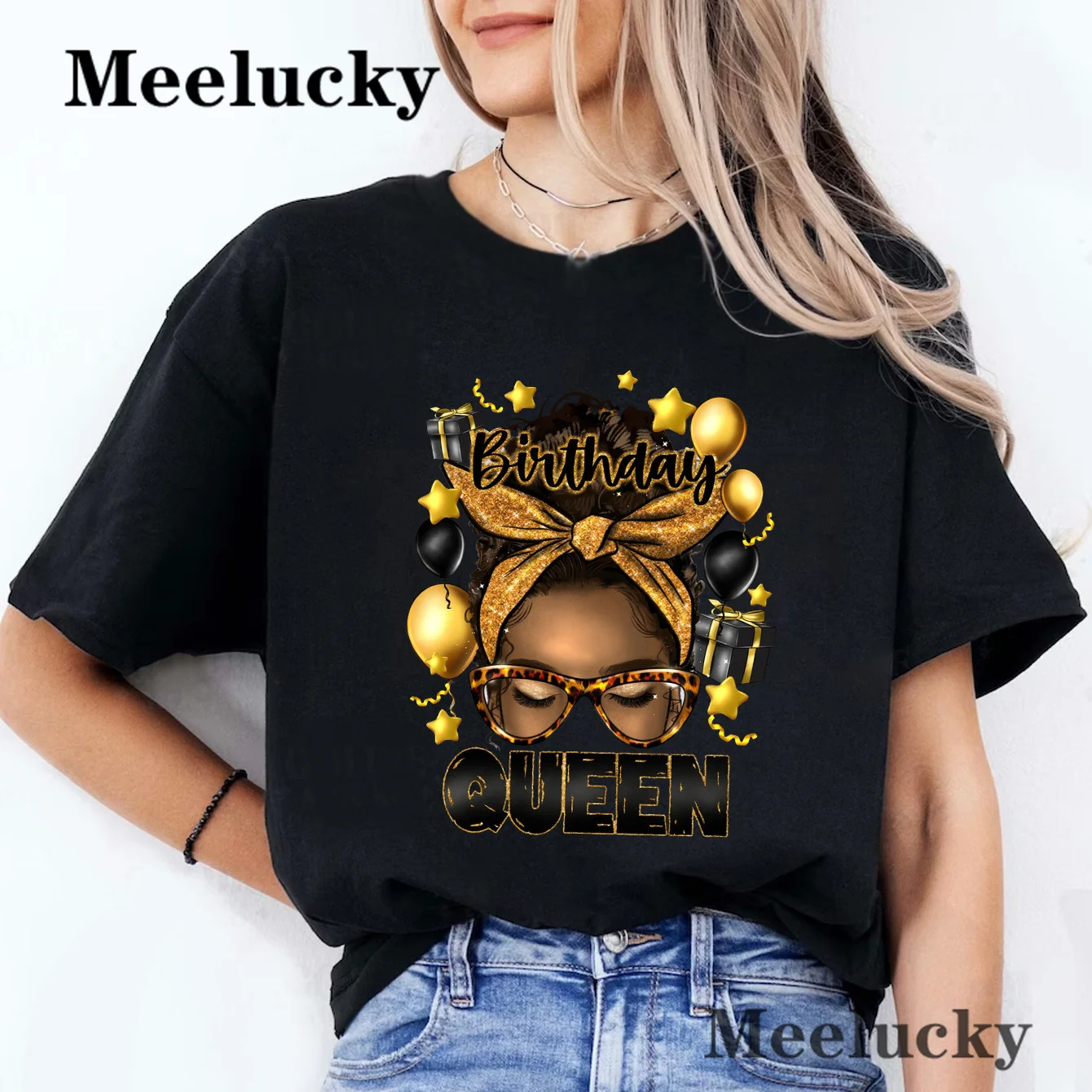 Birthday Queen Afro Messy Bun Letter Women T shirt Street Breathable Short Sleeve Harajuku Cool Tee Shirt Casual Summer T-Shirt