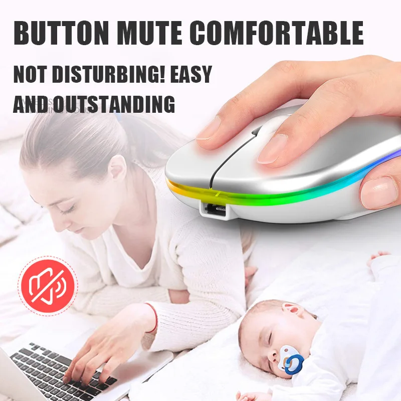 Mouse Nirkabel Tablet Ponsel Komputer Bluetooth Mouse Portabel Bercahaya 2.4G USB Mouse Nirkabel