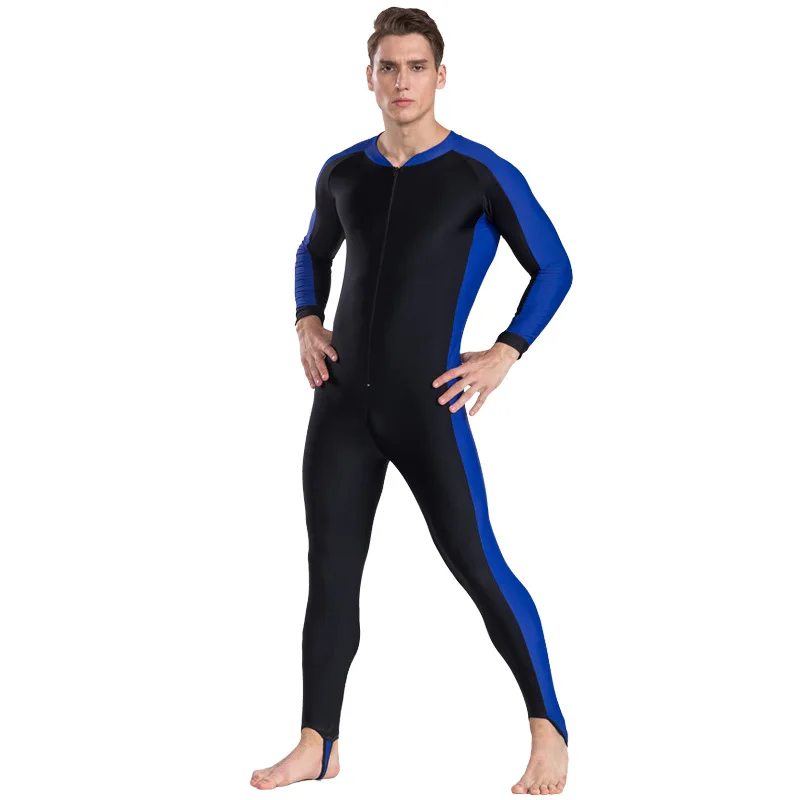 Mens Full Body Dive Skin One Piece Full Rash Guard UPF50+ Swimsuit Long Sleeve Spandex Front Zipper for Snorkeling Swimming