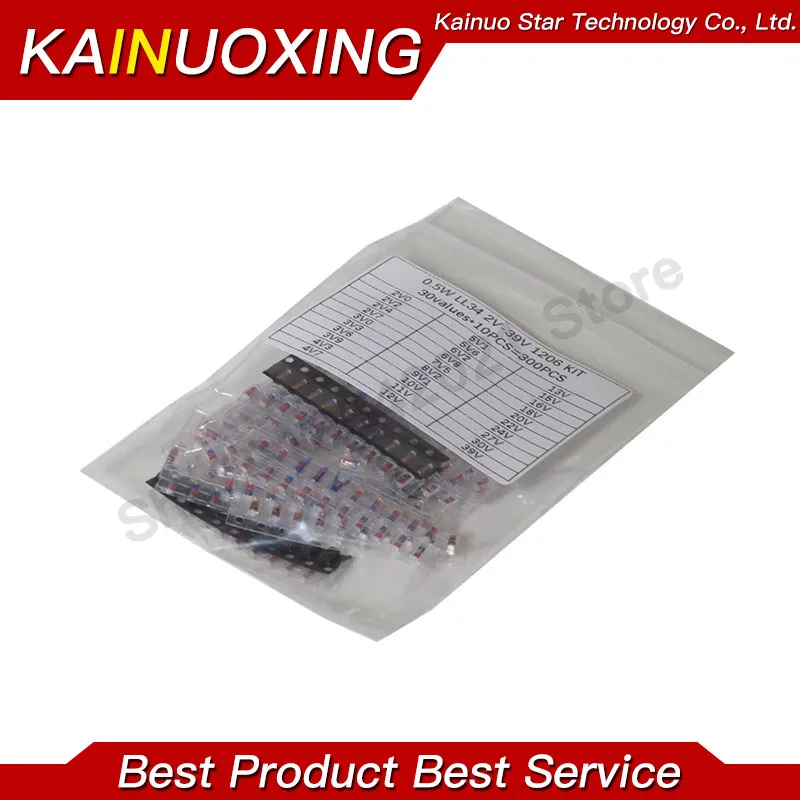 300PCS=30values*10pcs 1/2W Surface mounted voltage regulator diode package 2V-39V SMD LL34 Package Assorted Kit