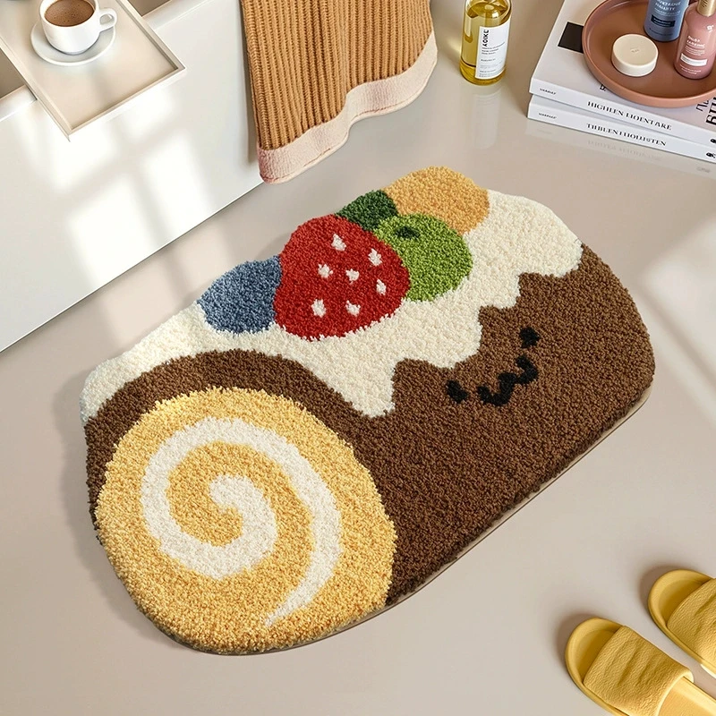 Tufted Bathroom Mat, Anti Slip Floor Mat, Absorbent Foot Pad,  Irregular Shower Bath Mat, Toilet Door Mat, Cartoon Dessert Shape