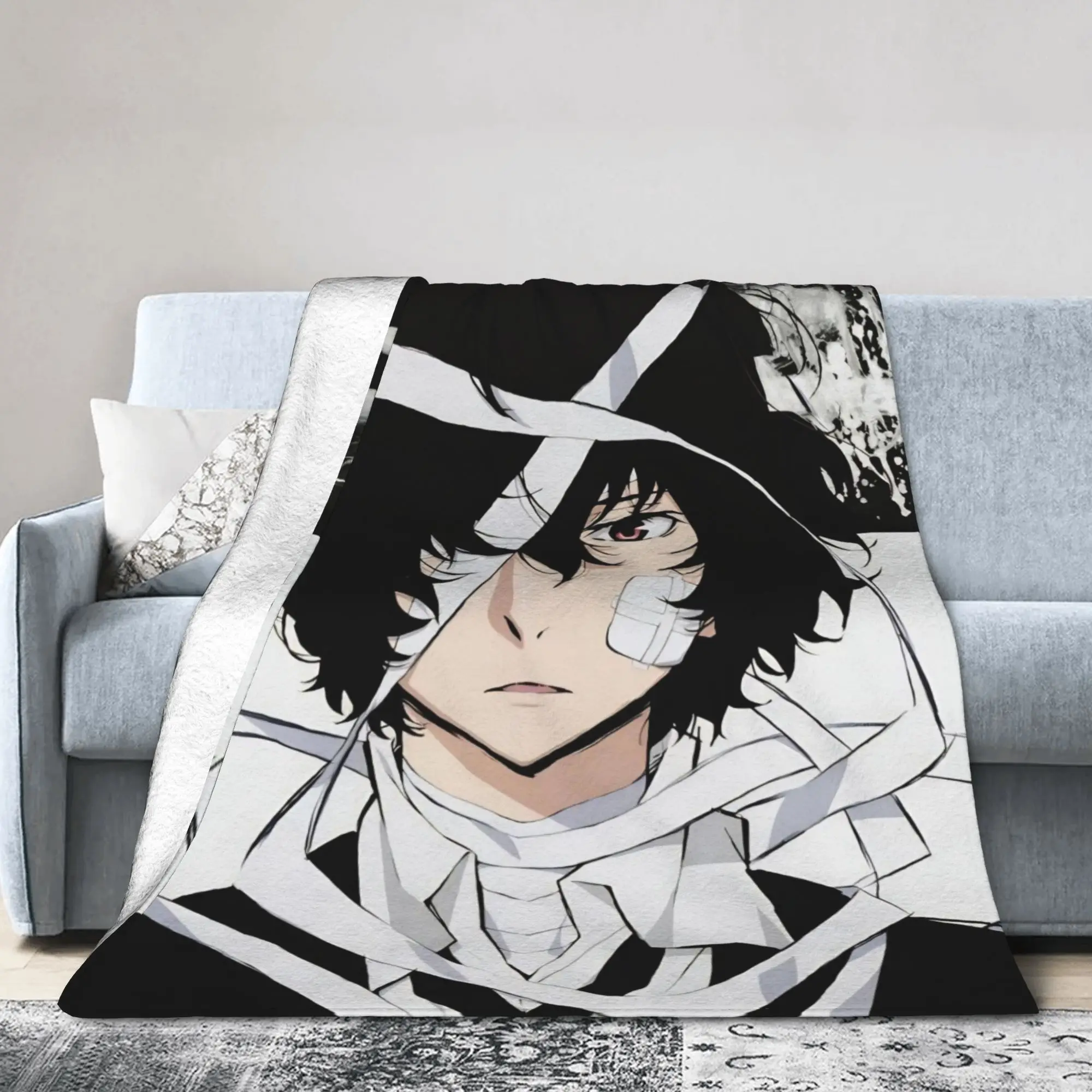 Dazai Bungo Stray Dogs Blanket Flannel Printed   Multifunction Super Warm Throw Blanket for Home Travel Quilt