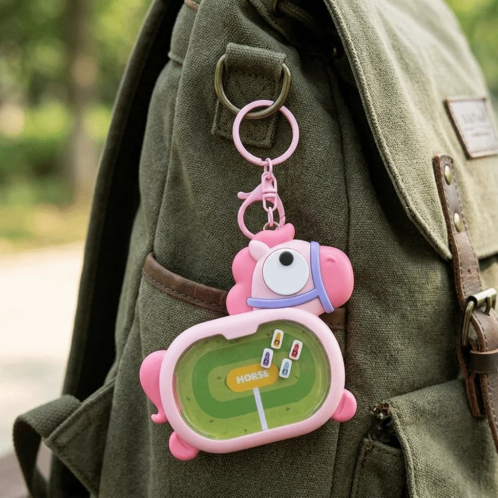 Funny Magnetic Horse-Racing Keychain Cartoon Hanging Fidget Keychain Plastic Horse Pendant Keyring Backpack Accessory