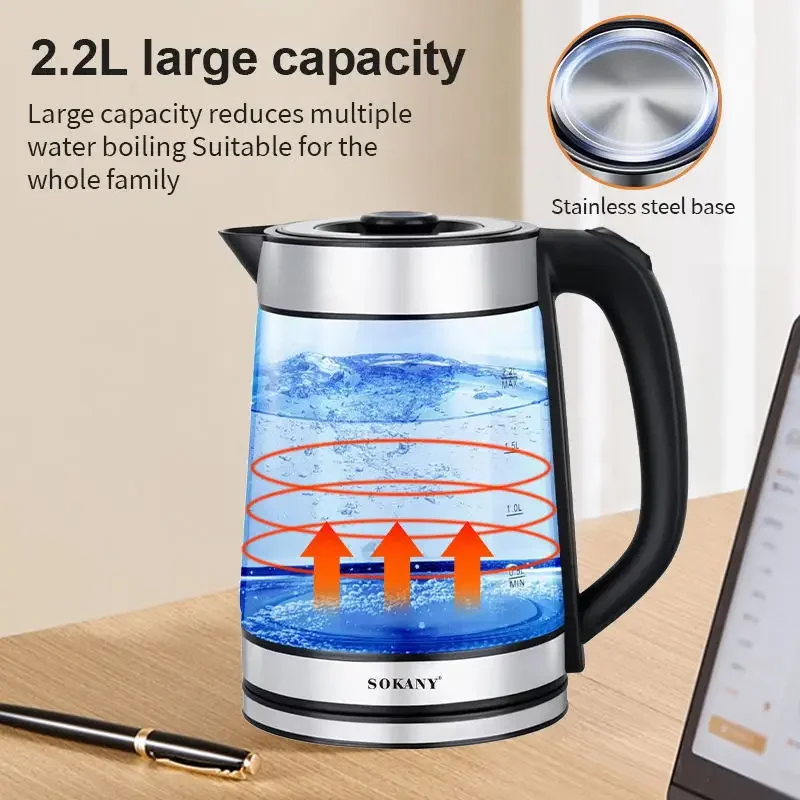 2.2L Electric Kettle Blue Light Stainless Steel Coffee Tea Maker Temperature 2000W Smart Water Kettle Home Appliances