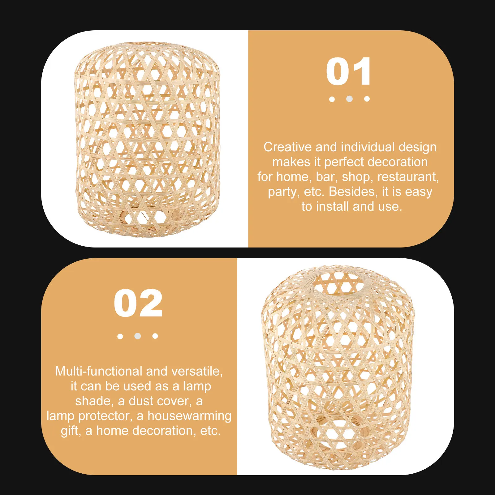 Handmade Bamboo Weaving Lampshade Ceiling Lamp Cover Rustic Pendant Light Shade Home Decoration Comfortable Warm Glow