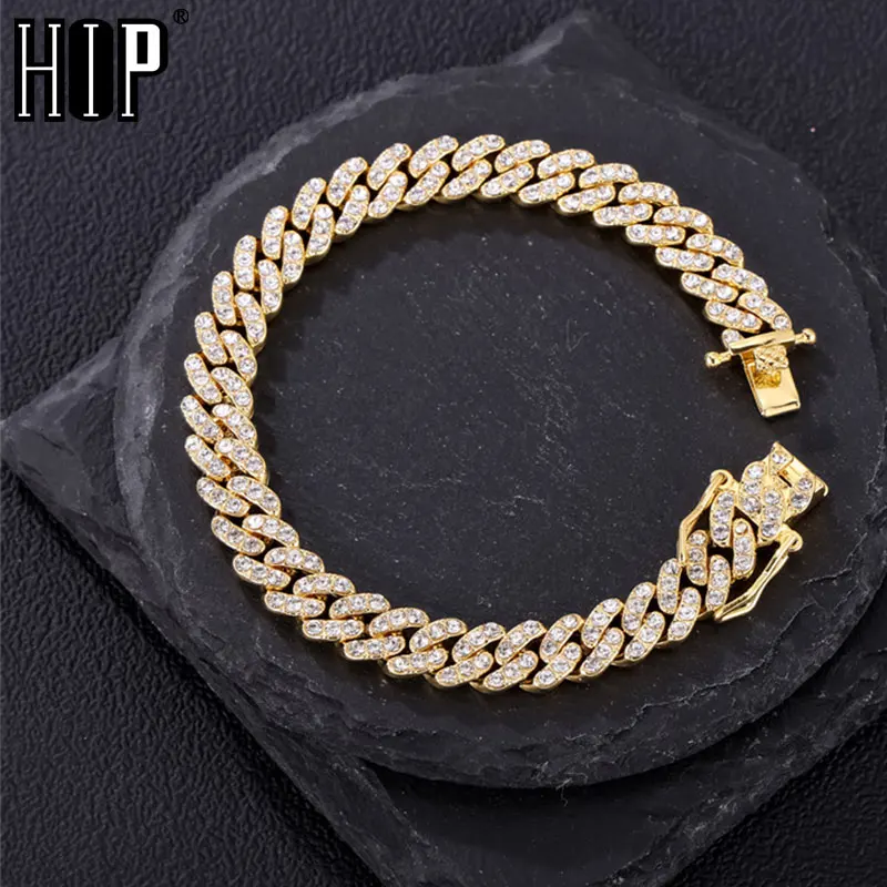 Hip Hop AAA Bling 9MM Miami Cuban Chain Iced Out Men's Bracelet Rhinestone Zircon Paved Bracelets For Men Women Jewelry