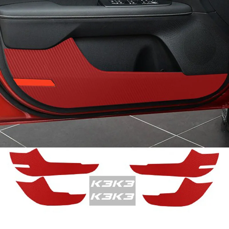 4PCS Car Door Anti Kick Pad Sticker For Kia K3 2024 2023-2018 Anti-Scratch Protector Mat Carbon Fiber Film Interior Accessories