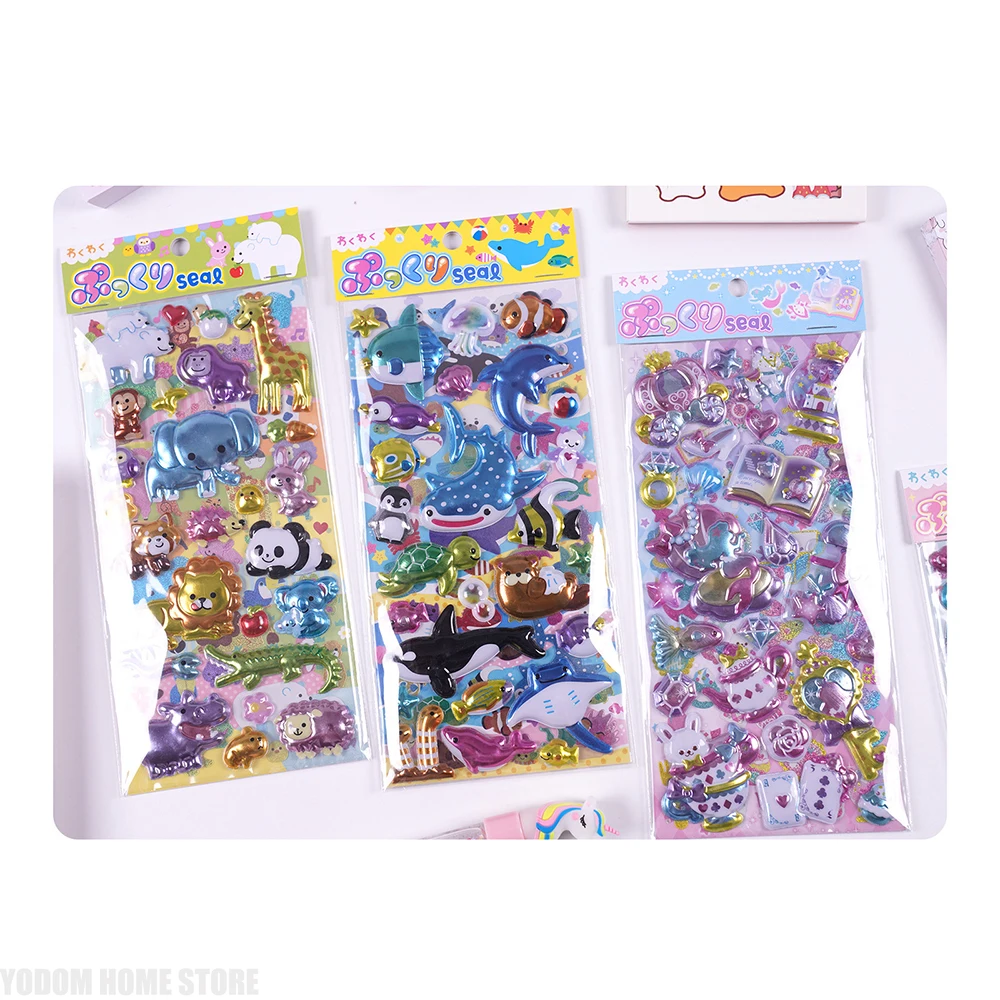 Cartoon Bear Lion Stickers 3D 2D Dual Layer Bubble Kawaii Style, Aesthetic Scrapbook Supplies & DIY Decor