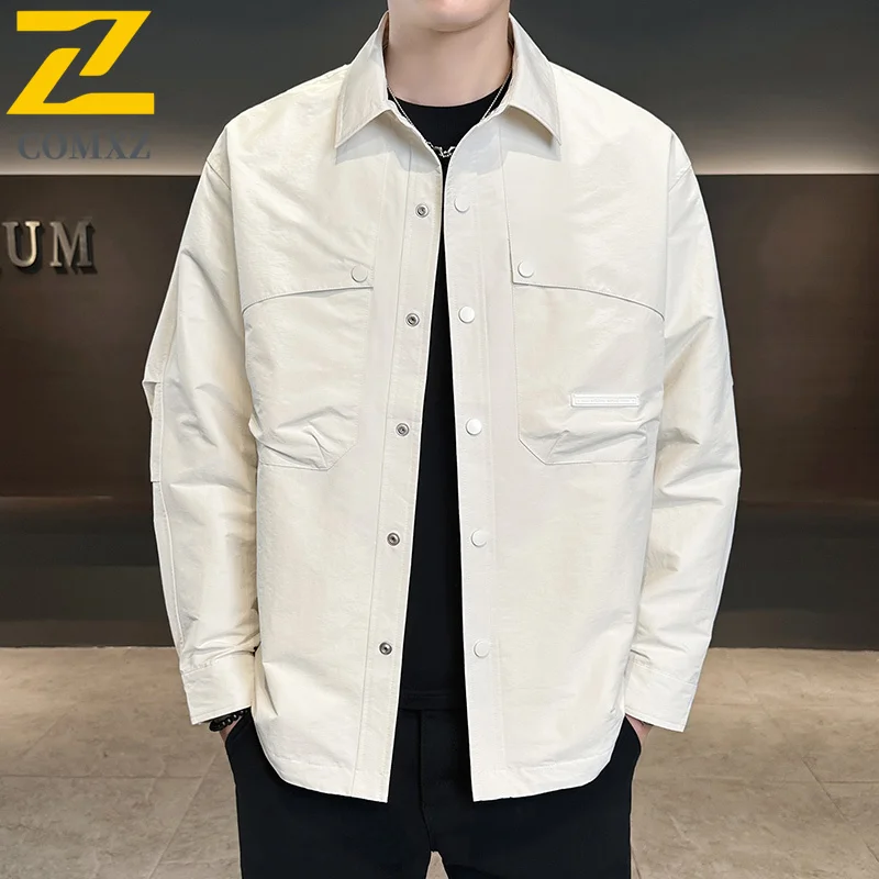 

Мужская куртка COMXZ, весна-осень 2023, новая удобная и дышащая куртка с лацканами, уличная американская повседневная рабочая одежда, куртка-рубашка