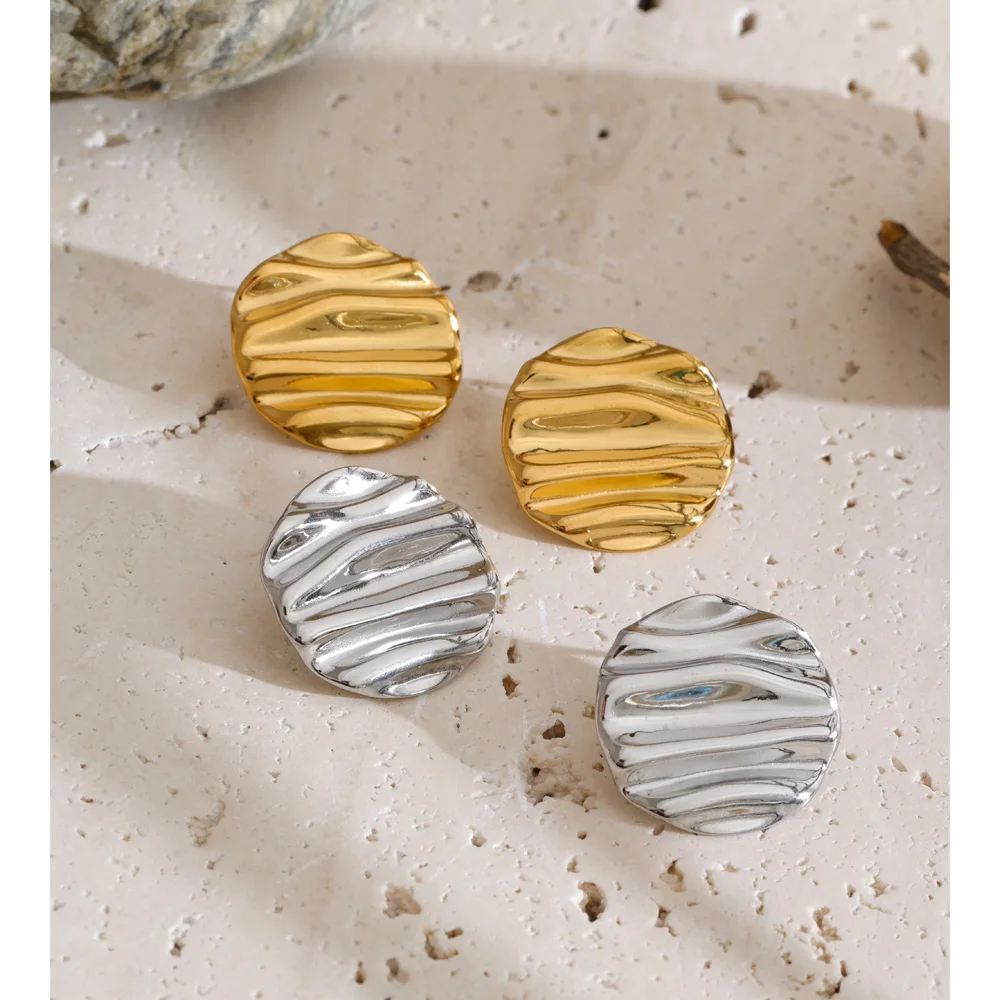Yhpup 23*23mm Stainless Steel Round Daily Stud Earrings Gold Color PVD Plated Wholesale Versatile Lightweight Jewelry Waterproof