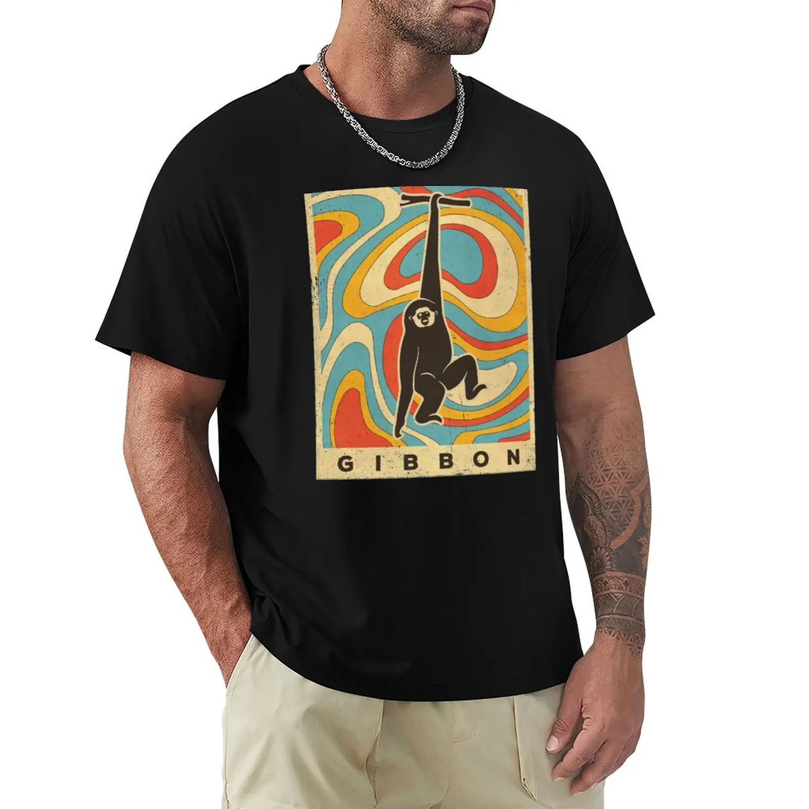 Gibbon Lover Retro Vintage T-Shirt anime stuff cotton graphic tees men clothings