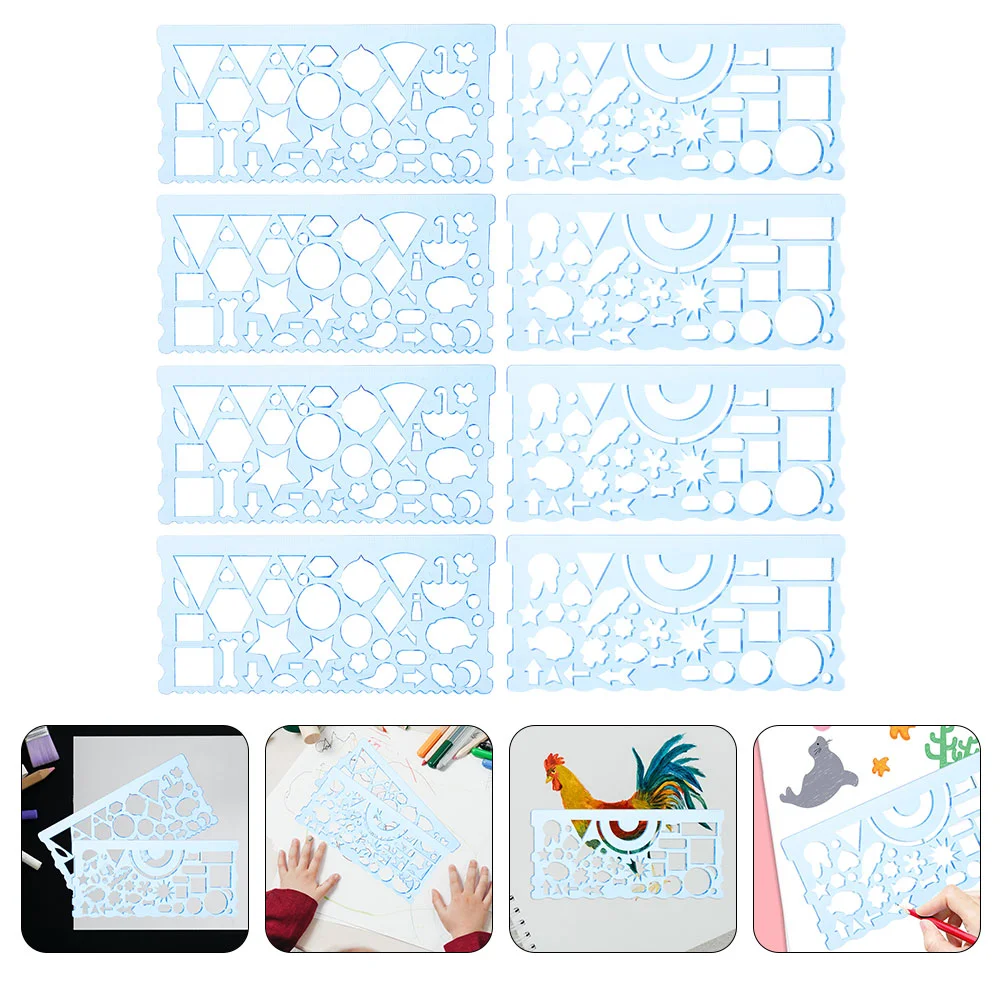 8 Pcs Multifunctional Drawing Ruler Plastic Drafting Stationery Math Supplies Sky-blue Student Supply