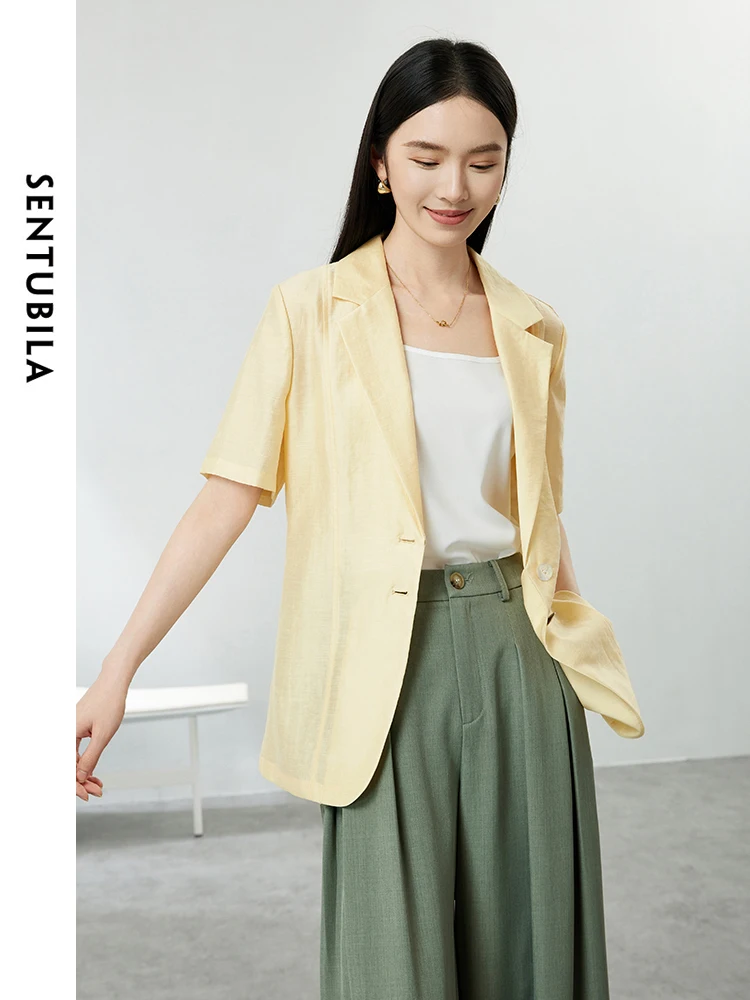 SENTUBILA Casual Short Sleeve Blazer Coat Woman Notched Single Breasted Split Suit Jacket 2024 Summer Female Clothes 142X53725