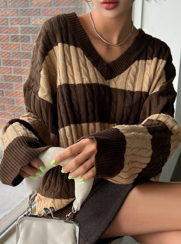 ผู้หญิงวินเทจฤดูหนาวเสื้อกันหนาวรอบคอต้นคริสต์มาส Patchwork แขนยาวถัก TOP Elegant ผู้หญิงหลวมเสื้อกันหนาว