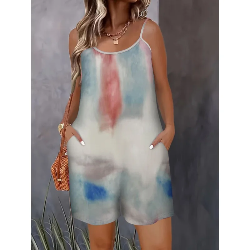 

Европейская и американская женская мода с принтом, комбинезон на бретелях, шорты