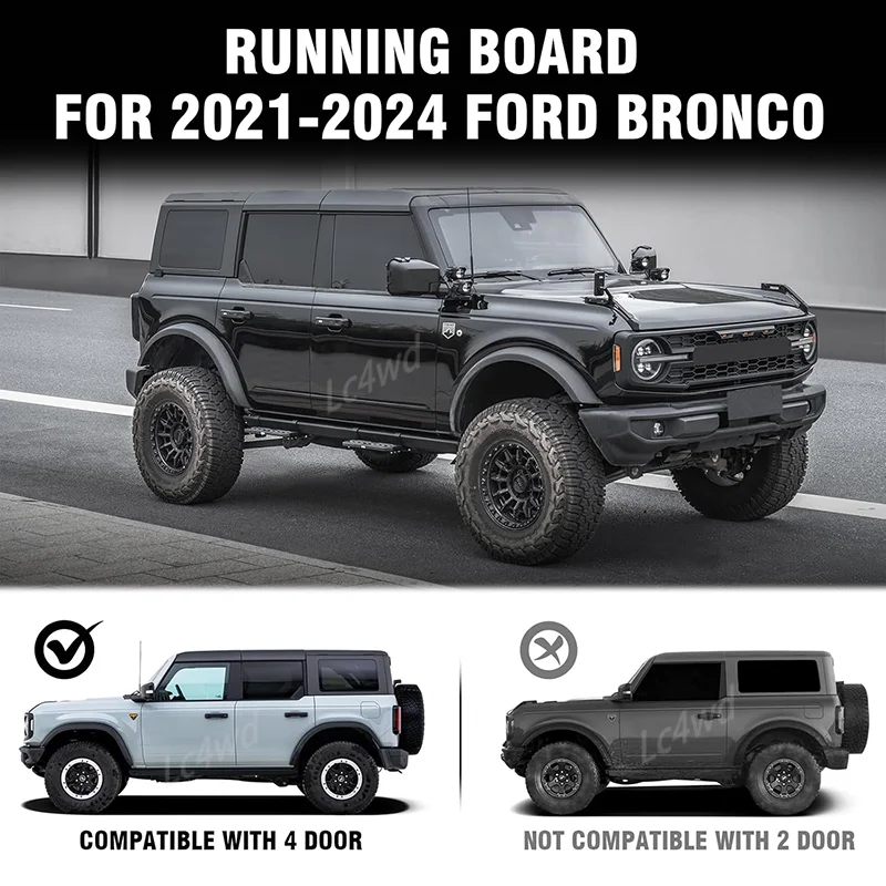 LC4WD 4x4 Exterior Accessories OMU Aluminum Running Board Side Step 4Pcs For Ford Bronco 4Door 2021-2025 Non-Slip Step Pads