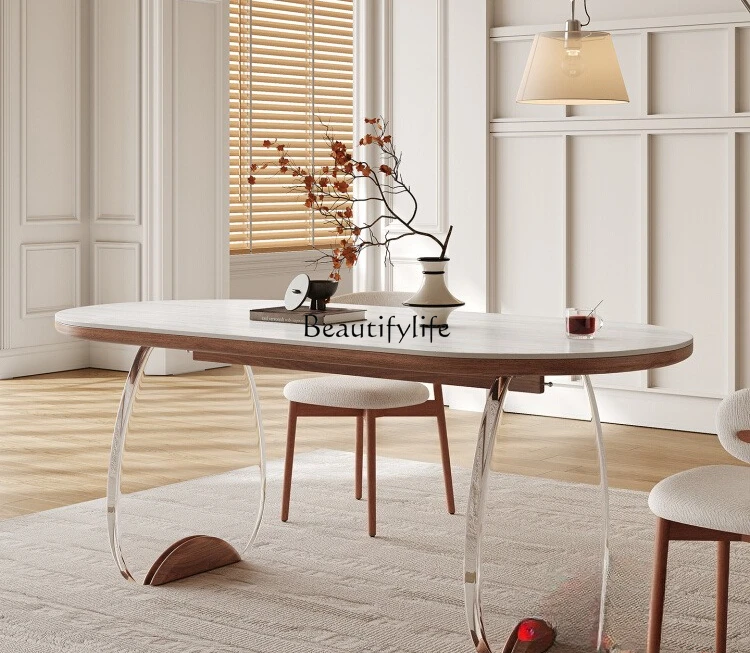 

Slate dining table household modern simple acrylic new travertine dining table