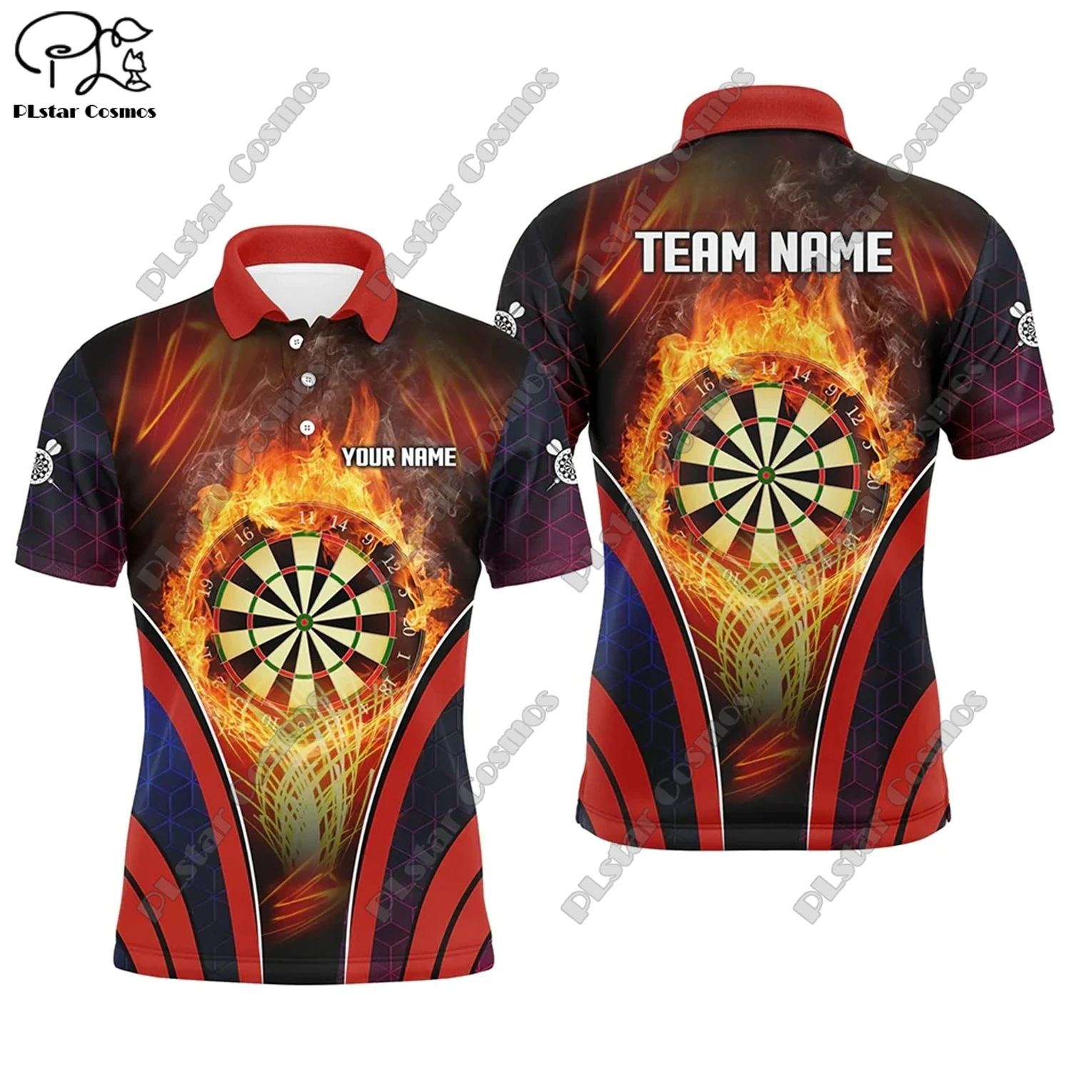 New Colorful Flame Throwing Darts Polo Shirt Customized Name Unisex 3D Printed Darts Club Polo Shirt F-4