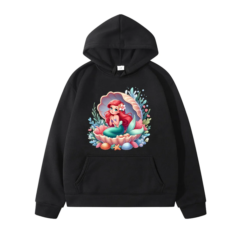 Little Mermaid Ariel Cartoon Print Pullover Autumn Winter Kids Hoodie Disney Ocean Princess Sweatshirt Kawaii Girls Casual Hoody