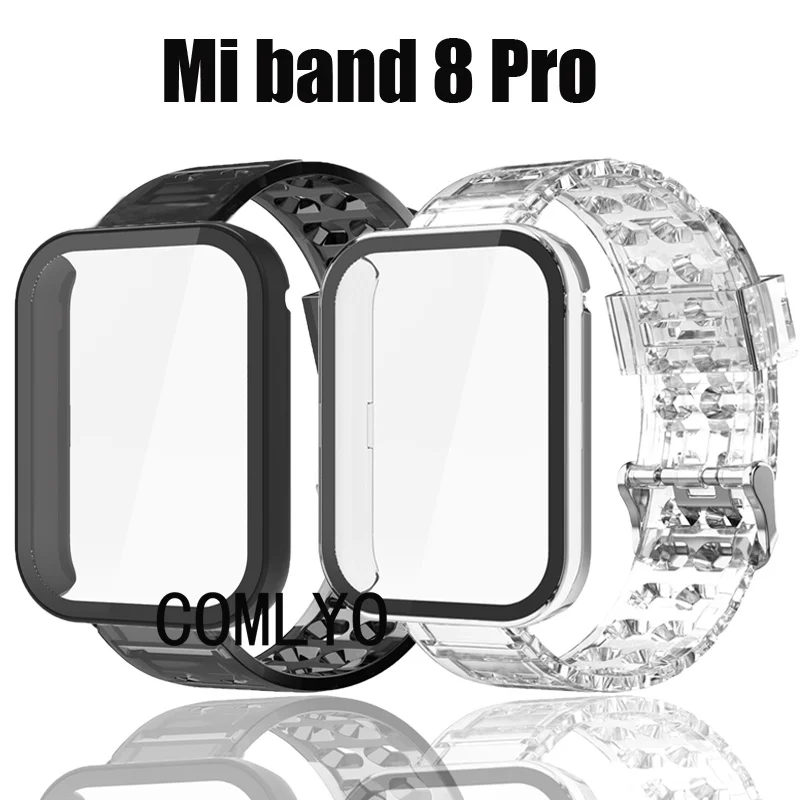 

Чехол 2 в 1 для Xiaomi Mi Band 8 pro, Защитное стекло для ПК, ремешок, силиконовый браслет, прозрачный мягкий браслет из ТПУ