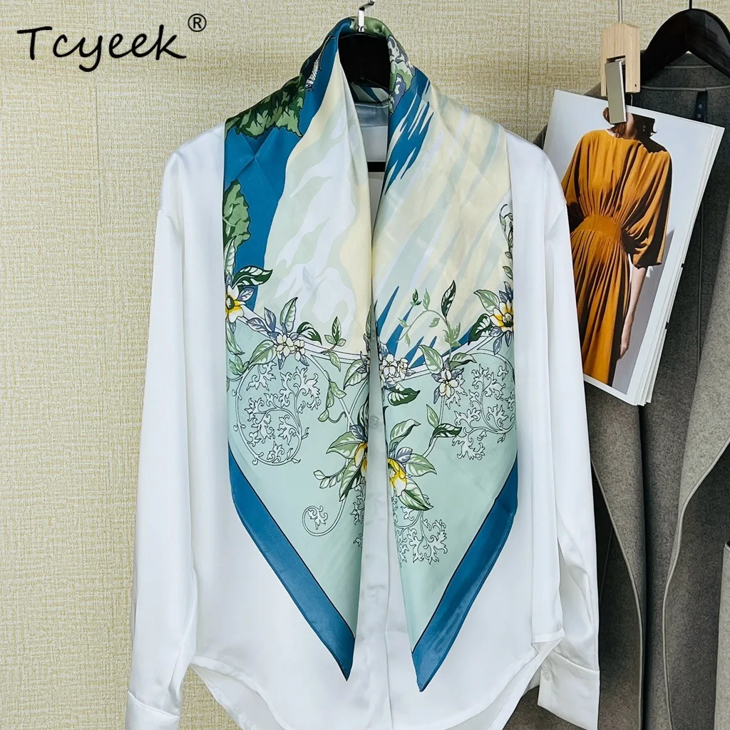

Tcyeek, 100%Real Slik Elegant Kerchief, 88cm Garden Printed, Mom Gift French Retro Chic Scarf, 2024 Summer Autumn A465129QM