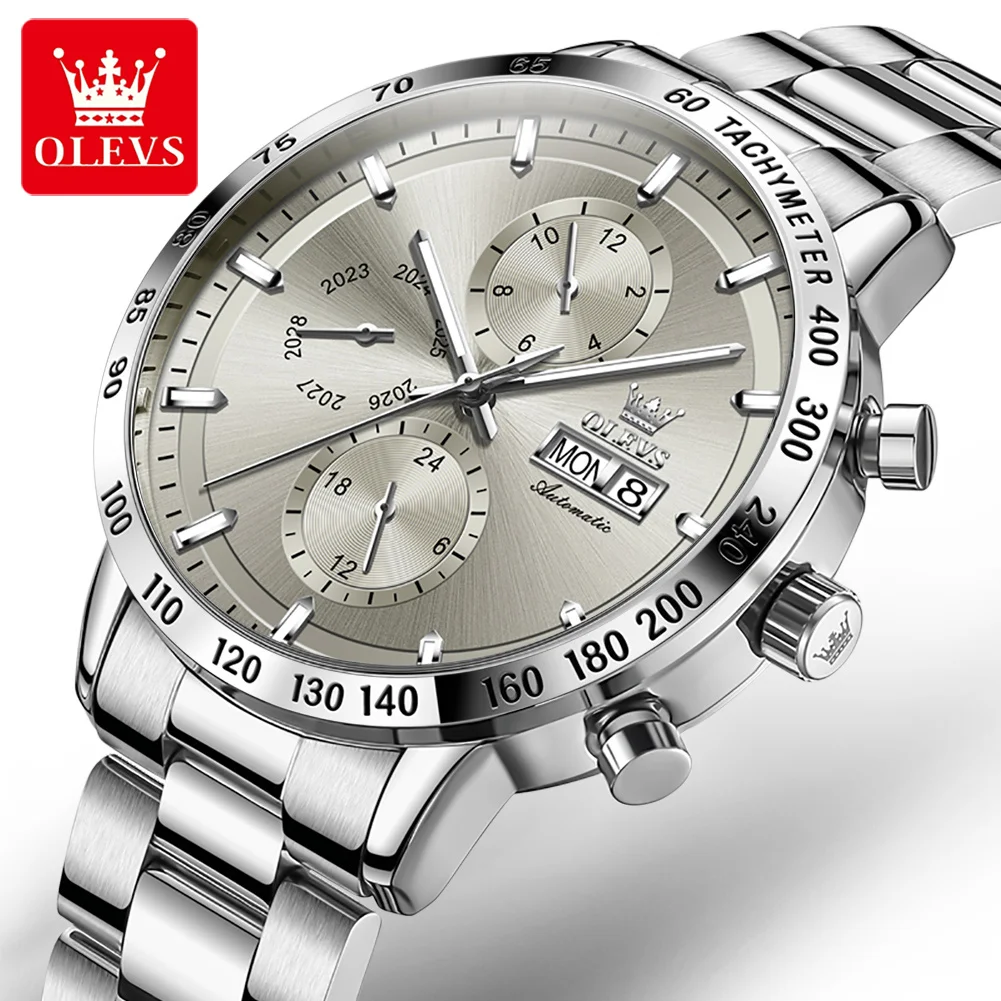 

OLEVS Фирменные новые роскошные многофункциональные механические часы для мужчин, водонепроницаемые часы из нержавеющей стали с датой, 24-часовые часы Relogio Masculino