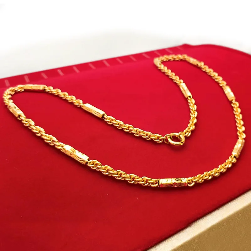 

Ожерелье с поворотом 6 мм, веревка на пуговицах, ожерелье из настоящего золота 24 карата, мужская цепочка из золота 9999, сверкающий автомобильный цветок