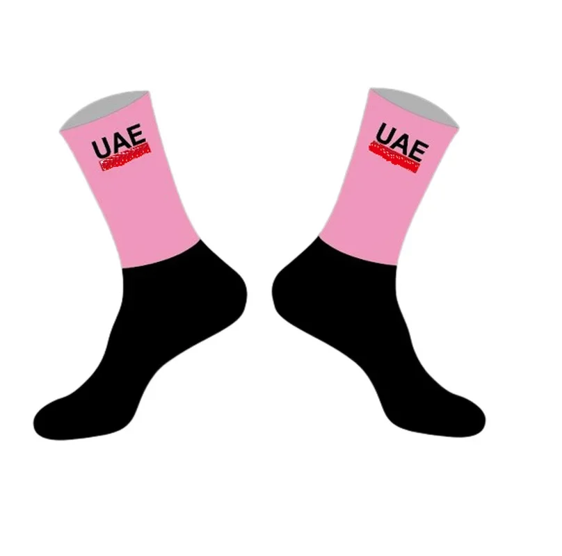 LASER CUT ONE PAIR 2024 UAE TEAM PINK Cycling Socks Antislip Bike Racing MITI Breathable FOR Men and Women