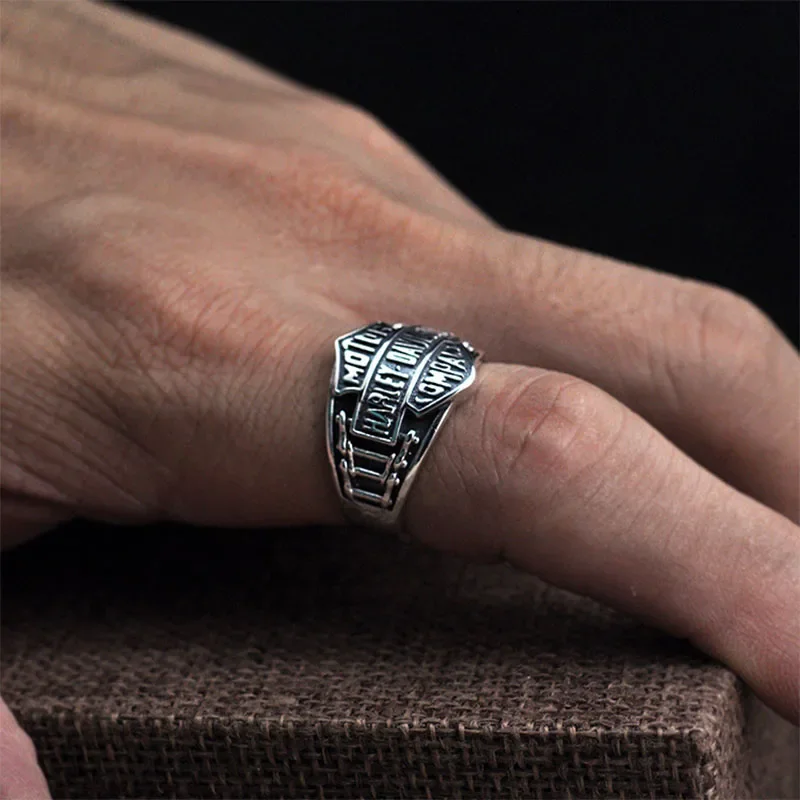 S925 Sterling Silver Ring Live Mouth Men's Wide Thai Silver Letter Open Ring Hip Hop Punk Gift