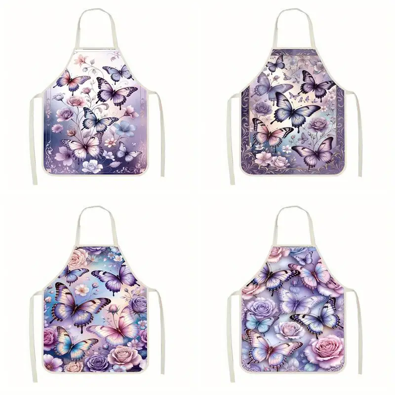 

Butterfly & Rose Print Apron Linen apron, suitable for kitchen cooking, parent-child interaction, painting and other scenarios