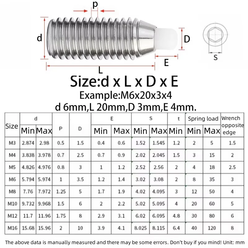 304 SUS Spring Ball Plunger M3-M10 Plastic Head Positioning Pin Locating Screw Industrial Fixing Hardware Accessories