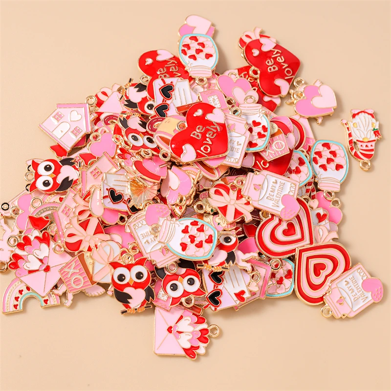 20 Stück gemischte Emaille-Anhänger in Form von Herzen und Buchstaben für die Schmuckherstellung, Halsketten, Ohrringe, Valentinstag, DIY-Bastelarbeiten und Accessoires. – Detail 26