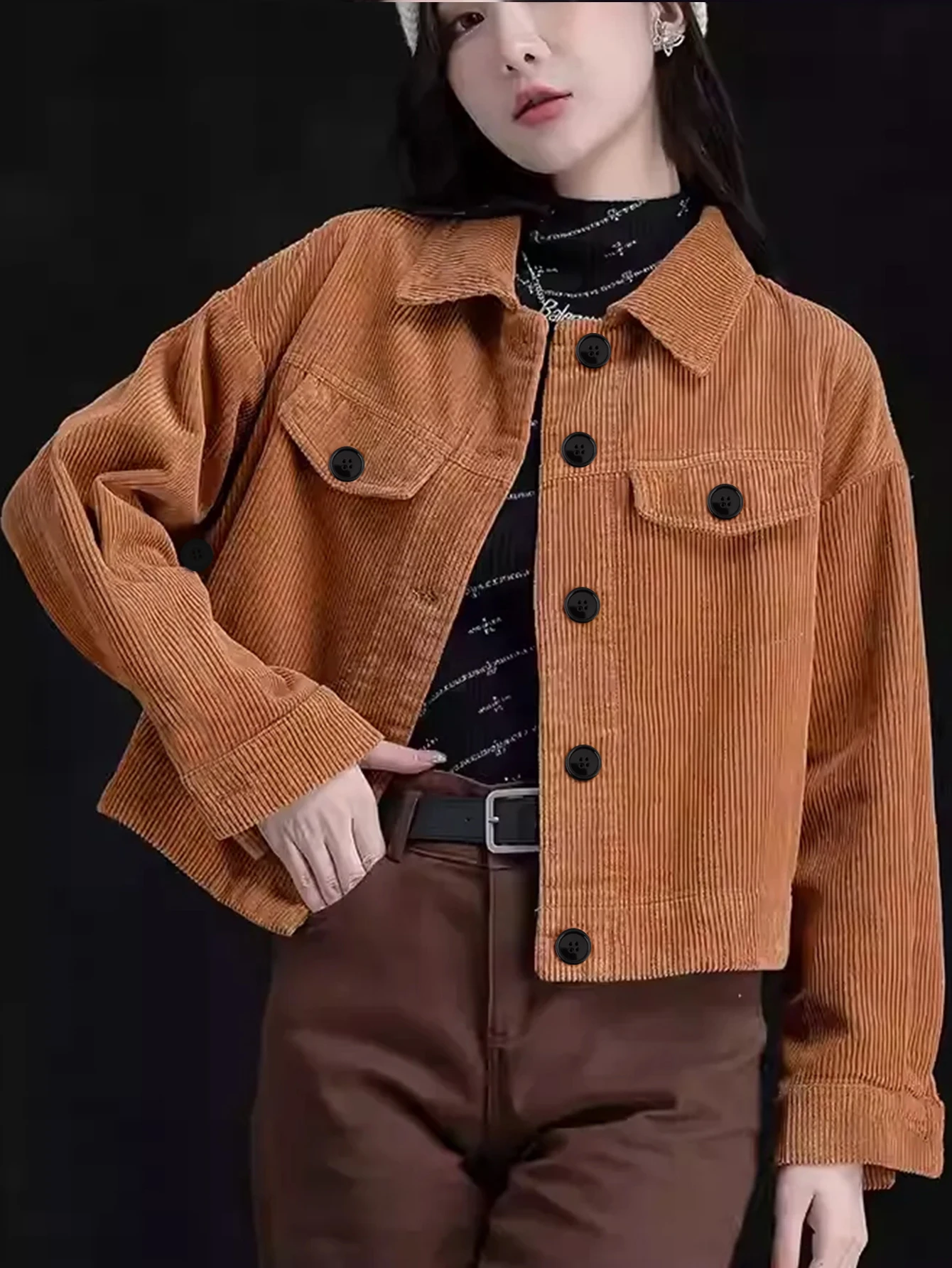 

Ladies Pure Color Jacket with Pockets Trendy Top Women's Fashion Versatile Outerwear