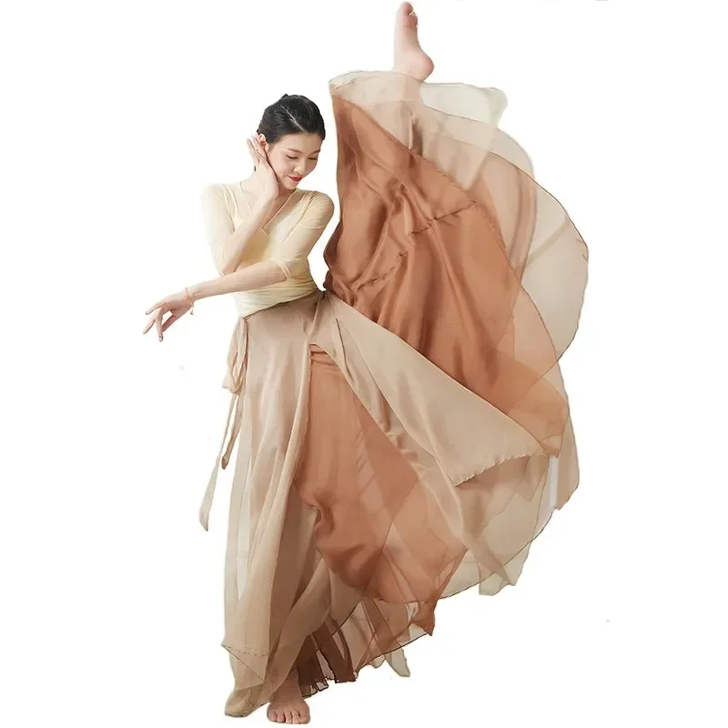 Chinese Classical Dance Clothes 720 Degree Elegant Skirt With Double-layer Large Swing Skirt Ethnic Style Stage Costumes M17