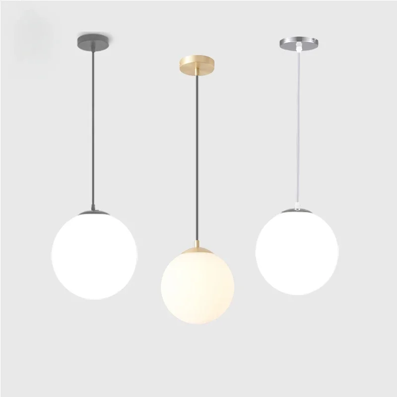 

Gold/Black/silv Glass Ball Pendant Lights White Globe Hanging Lamps Bar Restaurant Deco Luminaire Bedroom Light E27 Lamp