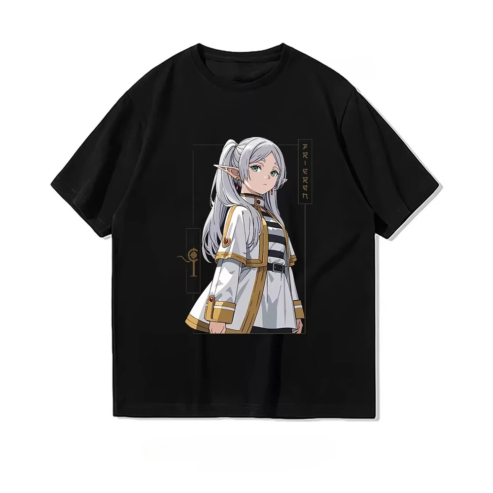Frieren Anime Frieren Beyond Journeys End T-shirt Summer Cotton Woman Man Graphic T Shirts Adult O-neck Tops Breathable Cotton