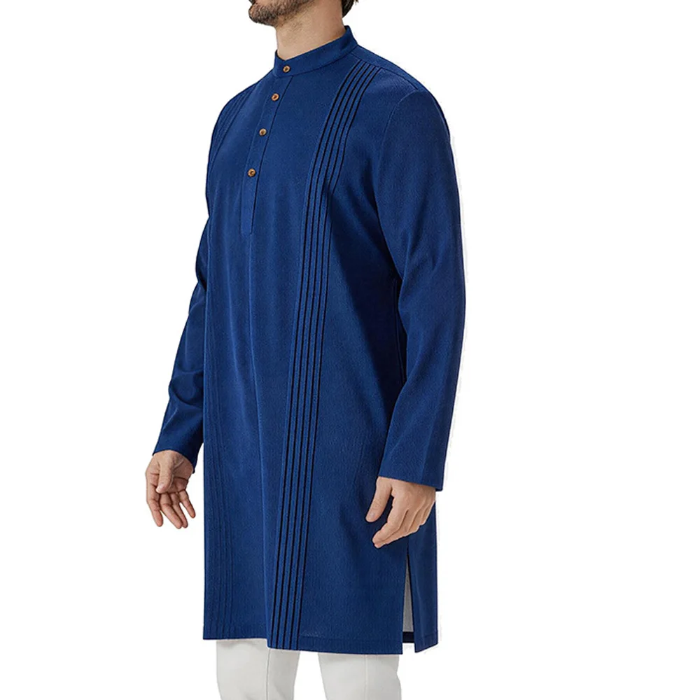 

Новая мужская мусульманская рубаха с длинным рукавом, простая однотонная рубашка средней длины, этнический кафтан, джубба, тобе, дубайская абайя, исламская одежда