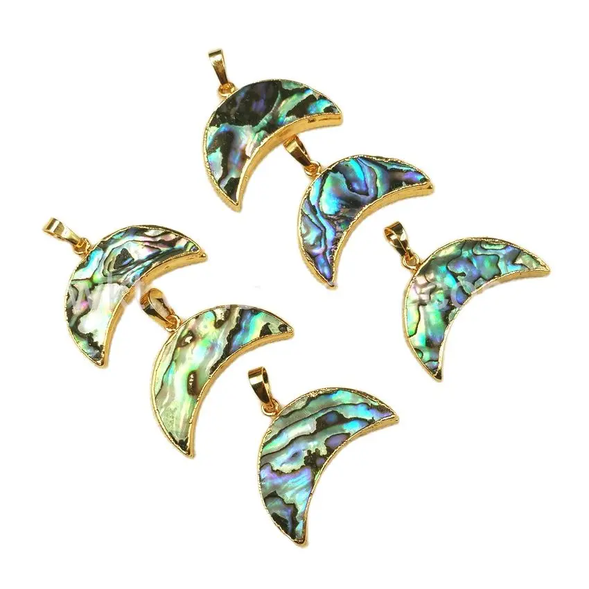 WT-P885 Spiritual Crescent Shell Pendant Single Loop Pendant Natural Paua Shell Mixed Color Charm Gold Pendant Crescent Jewelry